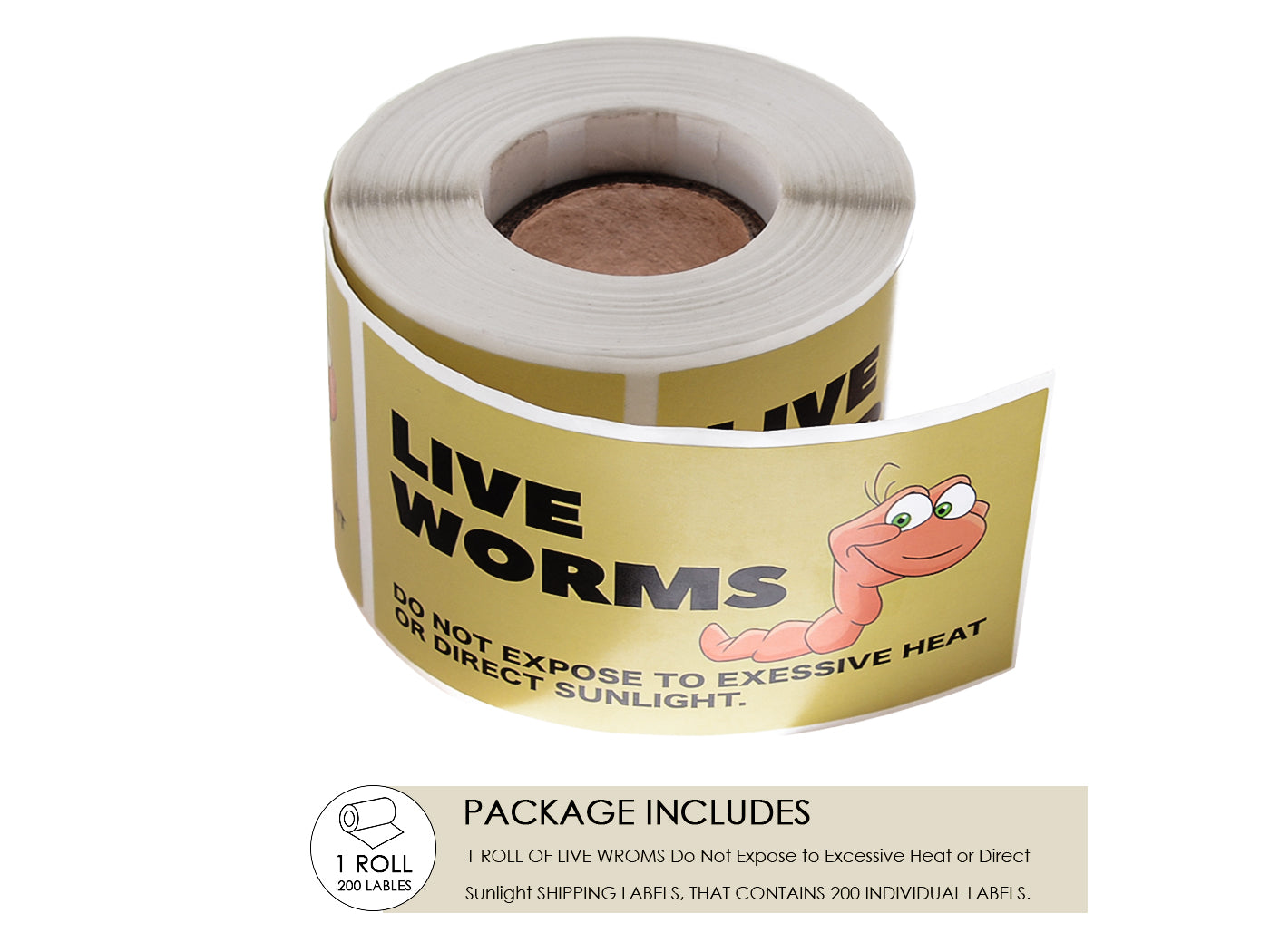 1.9"x 2.9" 200 Sticker Label Per Roll LIVE WORMS Do Not Expose to Excessive Heat or Direct Sunlight Label for Shipping and Moving