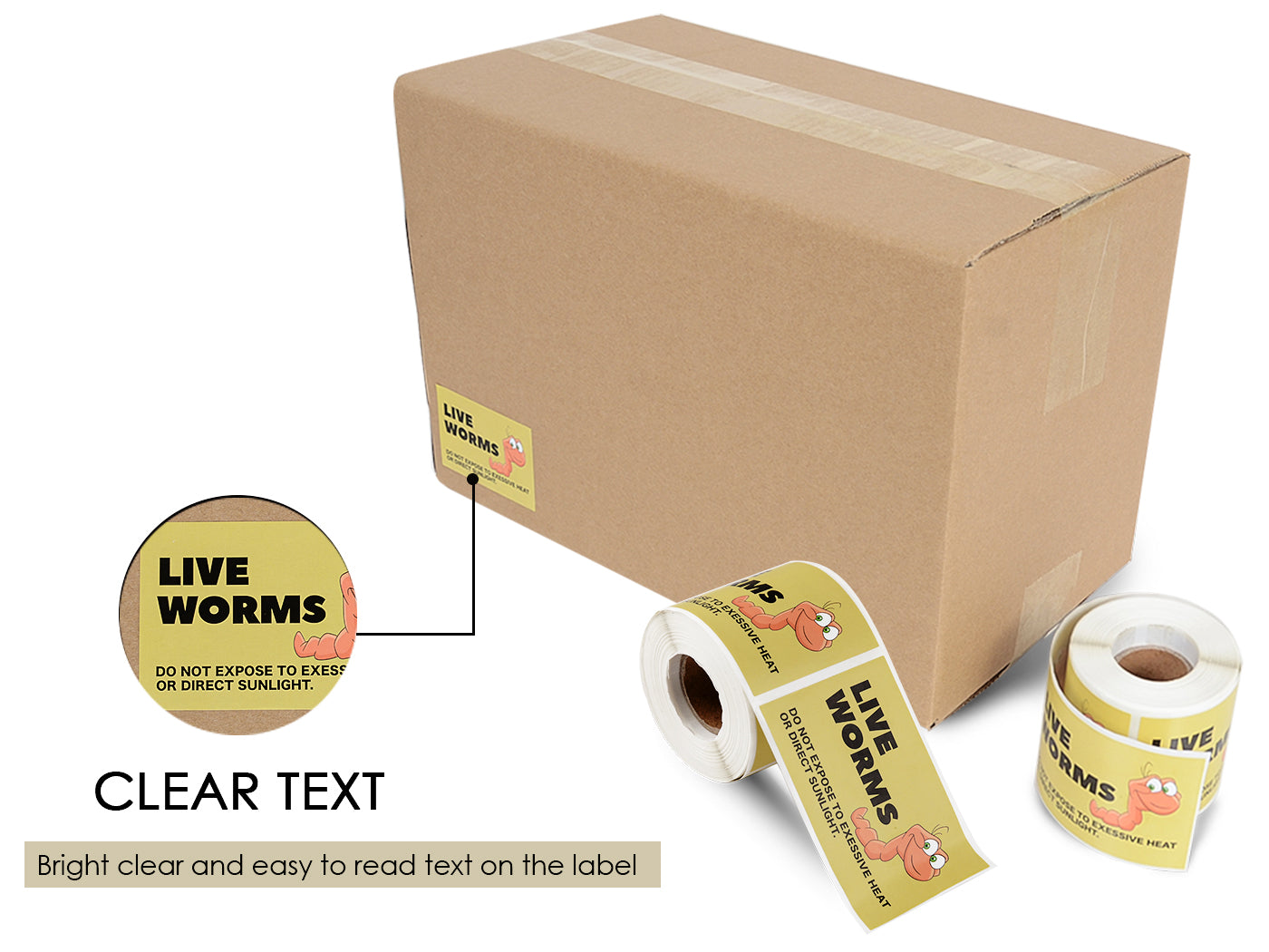 1.9"x 2.9" 200 Sticker Label Per Roll LIVE WORMS Do Not Expose to Excessive Heat or Direct Sunlight Label for Shipping and Moving