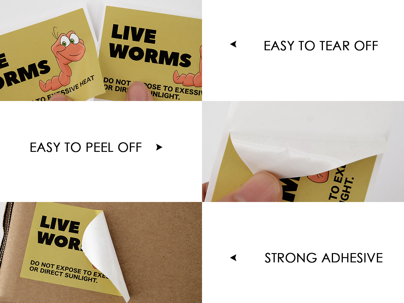 1.9"x 2.9" 200 Sticker Label Per Roll LIVE WORMS Do Not Expose to Excessive Heat or Direct Sunlight Label for Shipping and Moving