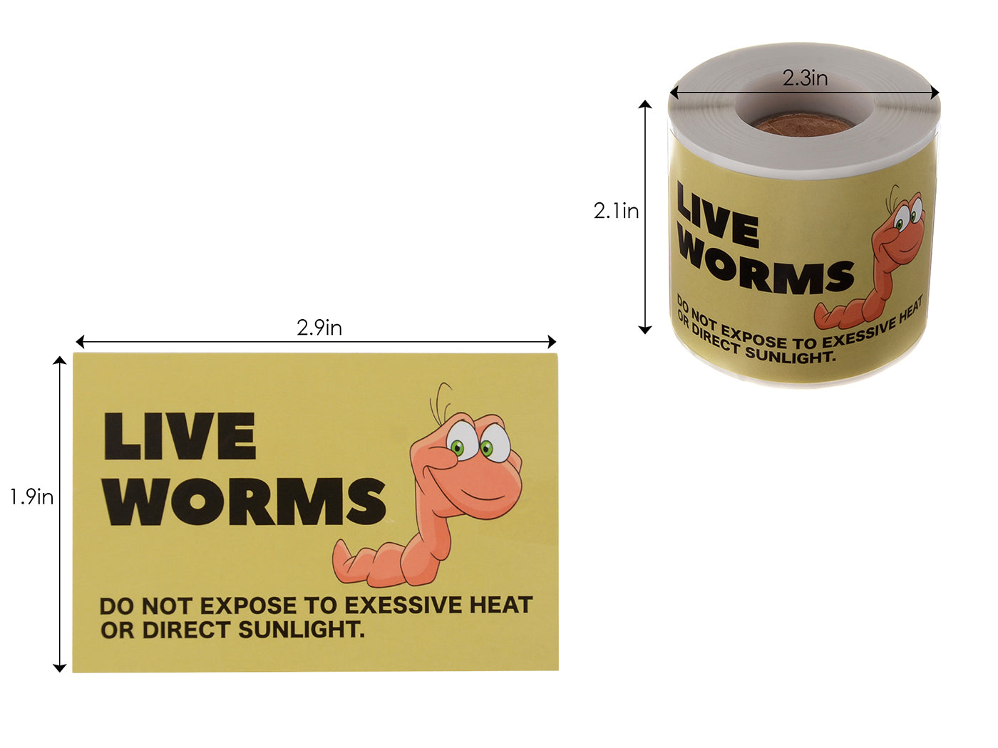 1.9"x 2.9" 200 Sticker Label Per Roll LIVE WORMS Do Not Expose to Excessive Heat or Direct Sunlight Label for Shipping and Moving