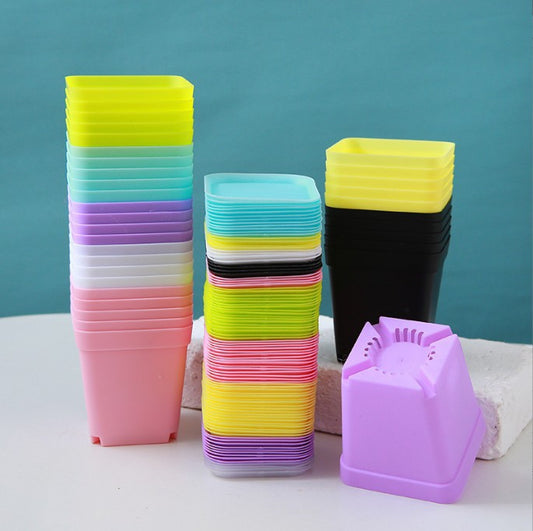 8 Pcs Mini Plastic Plant Flower Seedlings Nursery Pot/Pots Planter Colorful Flower Plant Container with Pallet