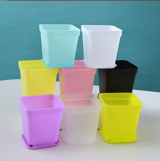 8 Pcs Mini Plastic Plant Flower Seedlings Nursery Pot/Pots Planter Colorful Flower Plant Container with Pallet